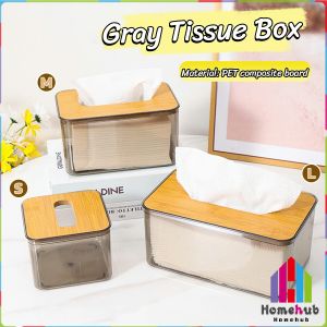 Homehub Tissue Box Gray Transparent Nordic Style Paper Roll Box Desktop Storage Box S/M/L