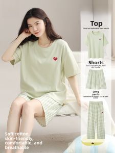 Miiow | Pure Cotton Three-Piece Set Sleepwear With Chest Pad Womens Short Sleeve Home Clothes Gift For Mom On Mothers Day