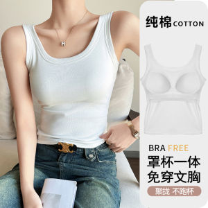 Áo Ba Lỗ Cotton Nguyên Chất Có Đệm Ngực Một Bên Ngực Áo Vest Nữ Áo Lót Gợi Cảm Mùa Xuân Hè Áo Ba Lỗ Không Dây