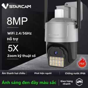 Camera IP Ngoài Trời Vstarcam 8MP 2.4/5GHz WiFi 4K HD PTZ Với Zoom 5X Phát Hiện Chuyển Động Người Tầm Nhìn Ban Đêm Màu Đầy Đủ Và Âm Thanh Hai Chiều