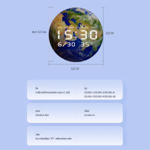 นาฬิกาอิเล็กทรอนิกส์ดาวเคราะห์LED ที่เรียบง่ายและมีสไตล์ นาฬิกาแขวนผนังทรงกลม นาฬิกาดิจิตอ สร้างสรรค์ ห้องนั่งเล่น