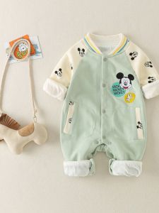 มิกกี้เมาส์ เด็กทารก ชุดรอมเปอร์ Pure ผ้าฝ้าย Double Layer ฤดูใบไม้ผลิ Style น่ารัก เด็กชายคลาน ชุดสูท สตรีทแวร์ อินเทรนด์ ฤดูใบไม้ผลิ ฤดูใบไม้ร่วง