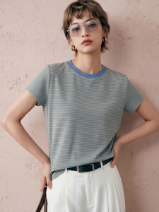 Basic House | Vintage Colorblocked Lightweight Cotton Round Neck Short Sleeve T-Shirt