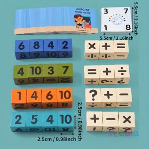Wooden Arithmetic Cube Number Toy 24 Points Game Math Learning Game Multi-Player Battle Game Puzzle Educational Game
