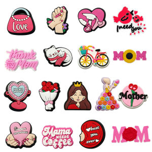 Potdemiel | New 17pcs Cartoon Mothers Day Series PVC Shoe Accessories Fit Wristbands Hole Slipper DIY Detachable Fashion Party Gifts