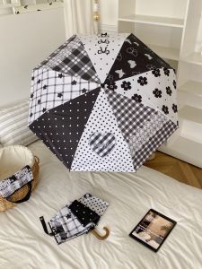 Elegant Polka Dot Plaid Bend Hook Umbrella Womens Portable Sunshade UV Protection Sun Umbrella Rain And Sun Dual Purpose
