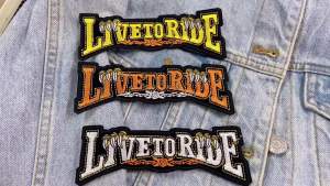 Live To Ride Patch Motorcycle Biker Embroidered Patches For Clothing Thermoadhesive Patches On Clothes Punk Skull Flame Patch