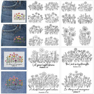 Bible Flower Water Soluble Stabilizer Embroidery PatternStick and Stitch Water-Soluble Stencil for Hand Sewing Lover Beginners