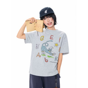 MKGO | Hand Drawn Cat Printed Short Sleeve T-Shirt