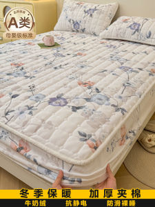 Thickened Coral Fleece Bedding Cover Three-piece Set Milk Velvet Cotton Sandwich Winter Mattress Protector Cover