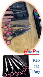 Hanpet - (bán lẻ 1 cái) Kéo cắt tỉa lông chó mèo bằng inox  (4 loại kéo thẳng kéo cong kéo tỉa) kéo cắt lông thú cưng