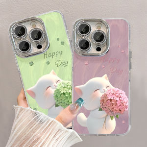 เคสสำหรับ iPhone 15 Pro Max 14ProMax 13Pro น่ารักป้องกันแมวด้วยสายคล้องมือแบบพกพาฝาแข็งแวววาวสำหรับ IPhone11PROMAX