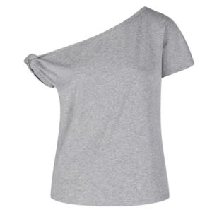 YUEZHONGWEI | French Style Irregular Shoulder Grey Short Sleeve T-Shirt Women Summer Unique Beautiful Slimming Show Shoulder Top