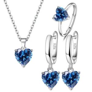 Bộ Trang Sức Bạc 925 Sterling Màu Bạc Dành Cho Nữ Thiết Kế Lãng Mạn Hình Trái Tim Gồm Khuyên Tai Mặt Dây Chuyền Nhẫn Quà Tặng