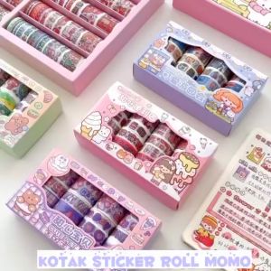 Sticker Roll Set Motif Momojan Cartoon Colorful Unik Lucu Roll Tape Scrapbook DIY Stationary Sticker Kit Book Journal Decoration Selotip Washi Tape Kartun Jepang Dekorasi DIY Stiker Gulung Isi 100 Isi 20 Korean Style