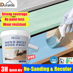 Quick Drying Odorless🔥Duralite Wood Paint 1KG With Brush Furniture Renovation Protection against corrosion Water-Based Paint mildew prevention wood coating