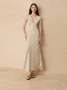 D-PLAY | Apricot Dot Short Sleeve High Waist Fish Tail Dress