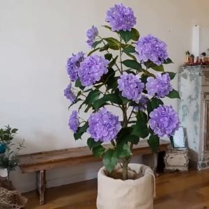 Artificial Hydrangea Tree Faux Flower Plant with Pot Woven Basket Indoor Home Office Decor