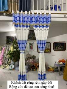 Rèm liền yếm rèm cửa buồng vải gấm xanh thích hợp rèm cửa sổ cửa chính nhỏ