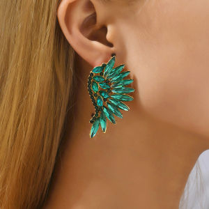 Fashion Fairy Wing Glass Decor Stud Earrings For Women Trend Luxury Design Wedding Party Statement Jewelry Accessories Gift