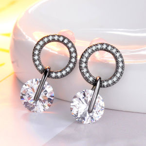 Huitan Hàn Quốc Partysu Phong Cách Rực Rỡ Cubic Zirconia Nữ Bông Tai Giọt 4 Màu Sắc Đơn Giản Thời Trang Nữ Tinh Tế Bông Tai Trang Sức