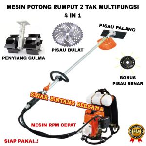 MESIN POTONG RUMPUT 2 TAK KOMPLIT PENYIANG GULMA 4 MATA PISAU MULTIFUNGSI