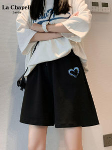 กางเกงขาสั้นผู้หญิง La Chapelle สีดำ ทรงหลวม ใส่ได้ตลอดทั้งปี กางเกงขายาวห้าส่วนสำหรับใส่กลางแจ้ง แฟชั่นฤดูร้อน