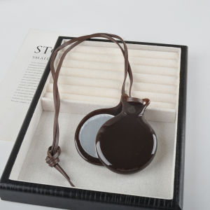 Black Music Mirror Necklace Resin Material Double-Sided Pendant Long Sweater Chain Leather Rope Openable Fashion Jewelry