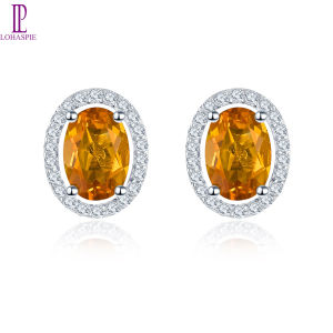 Lohaspie Jewelry Real Oval 7x5mm Citrine Solid 925 Sterling Silver Stud Earrings Natural Citrine Gemstone Fine Elegant Simple Women Jewelry for Gift