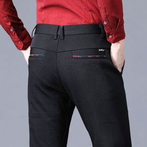 Fashion Mens Dress Pants Black Straight Business Casual Trousers Stretch Non-Ironing Slim Fit Formal Wear Suit Pants for Man
