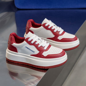 Kokai Womens Shoes Spring New Red Low Top Leather Casual Sneakers Breathable Comfortable Thick Bottomed All-Match Casual Loafers