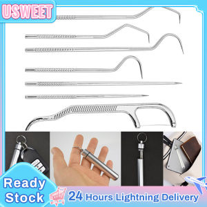 7-Pcs Toothpick Set Metal Stainless Steel Cleaning Tooth Portable Toothpick Box Holder Environmental Protection Portable Floss With Storage Tube Toothpick Oral Care Keychain