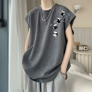 Chinese Fad Panda Suede Men Sleeveless Vest Plus Size Loose Underwear Sweat Shirt Summer Sports Waistcoat Tops Tide