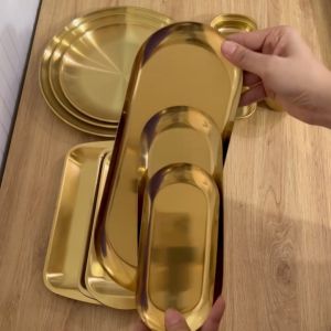 -Khay inox hình chữ nhật hình tròn hình oval mạ màu vàng rất sang trọng đẳng cấp