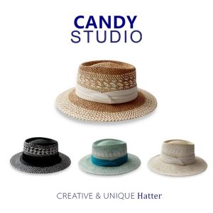 Elegant British Style Color Block Wide Brim Straw Hat Womens Summer Travel Sunshade Jazz Hat Versatile Holiday Beach Hat