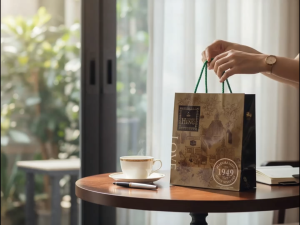 ถุงกระดาษ 1ใบ ถุงกระดาษเคลือบ ลายมาดามเฮง ของแท้ ใบใหญ่ ไซด์ 25W x 33Hx 13D cm.