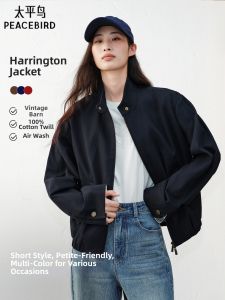 PEACEBIRD | Retro Autumn Ladies Small Size Harrington Jacket Navy Blue