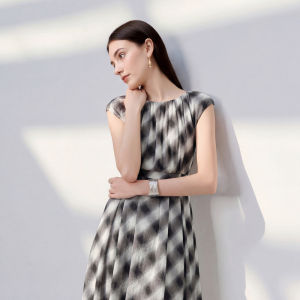 3COLOUR·S | Summer New Plaid Round Collar A-Line Long Dress