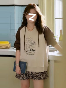 พลัสไซส์ ผู้หญิง เสื้อฮู้ด ลำลอง หลวม แขนยาวพอดี การ์ตูน พิมพ์สีตัดกัน โอเวอร์ไซส์ เสื้อท่อนบน สําหรับ พลัสไซส์ แฟชั่น ฤดูใบไม้ร่วง