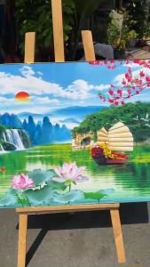 Tranh treo tường - Tranh Tráng gương Sơn Thủy mẫu ngang - Bo viền cao cấp