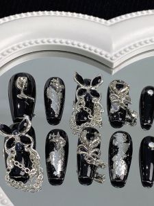 Handmade White Butterfly Heart Design False Nails Female Version Removable Nail Stickers Chic Dark Color Series Beauty Tools