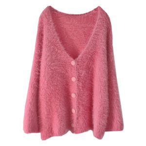 Casual Versatile Loose V-Neck Mid-Length Open Cardigan Faux Fur Jacket Layered Top Womens Sweater Thick Warm Knitted Long Sleeve