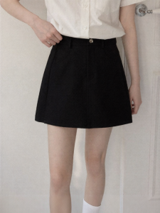 Cantonstory | High Waist Slimming Black A-Line Midi Skirt