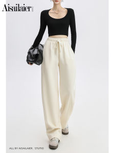 High Waist Wide Leg Pants Womens Drawstring Casual Sports Pants Loose Slimming Trousers for Autumn Season New Arrival