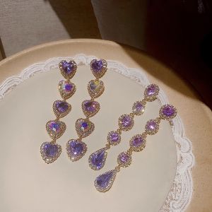 Female Crystal Water Drop Stone Dangle Earrings Wedding Royal Purple Zircon Long Drop Earrings Fashion Earring for Women Jewellery
