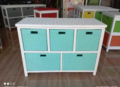 (Ready stok) Cod Lemari Laci 6 Rotan Sintetis Lemari Plastik Rak Buku Susun Meja Tv Minimalis rottan