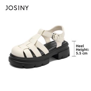 Josiny | Thick-soled Perforated Breathable Toe-capped Woven Roman Sandals