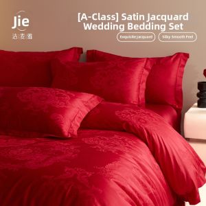 JIEMAIYA | Luxury Wedding Bedding Set Red Chinese Style 4 Pieces