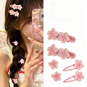 YOULE | Cute Pink Cherry Blossom Design Hair Clip for Side Ponytail and Bangs