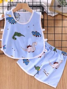 Bộ Quần Áo Mùa Hè Cho Bé Trai Và Bé Gái Bằng Cotton Lụa Phong Cách Cổ Điển Áo Vest Và Quần Short Thoáng Khí Thoải Mái Cho Trẻ Sơ Sinh